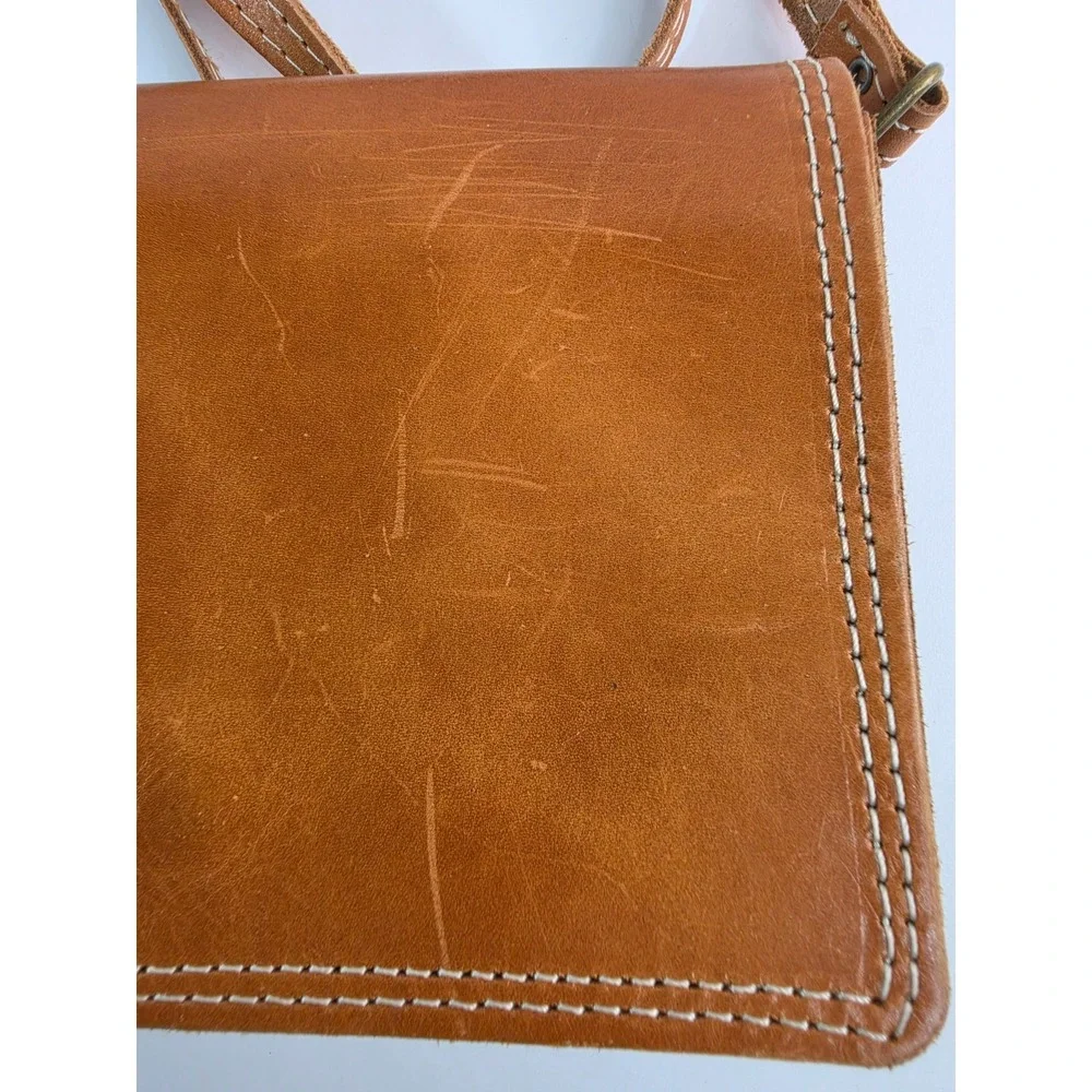 Vintage Leather Centre Made in Greece Cross Body Purse Rectangle WELL MADE!